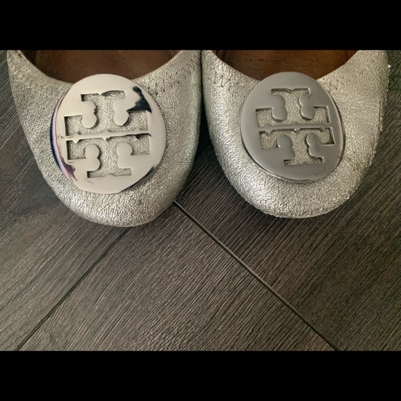 Silver Tory Burch Reva Flats - Picture 2 of 5
